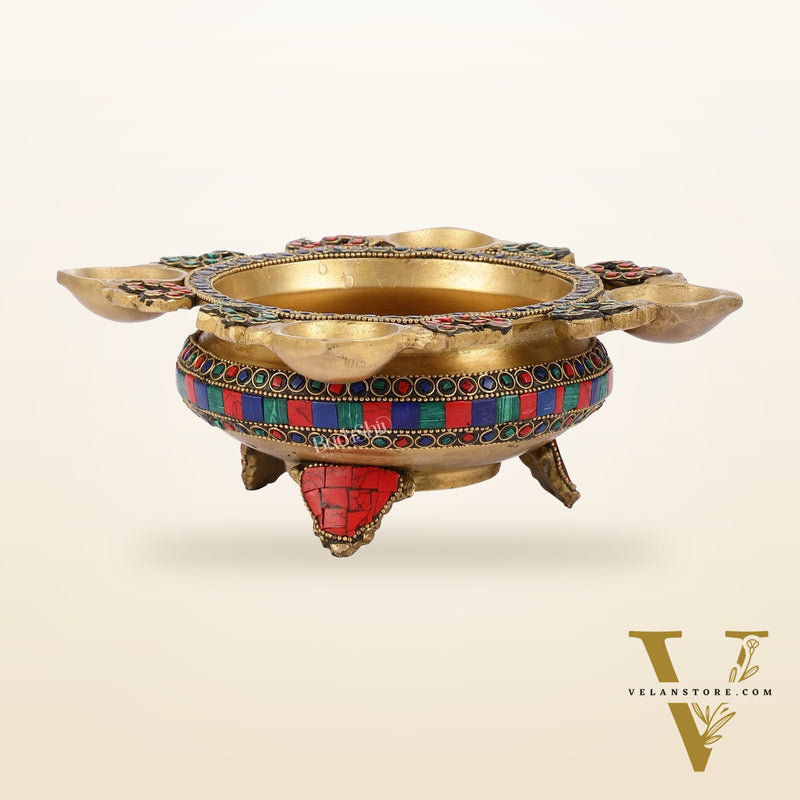 Superfine Brass Urli with Diyas 9.5 inch