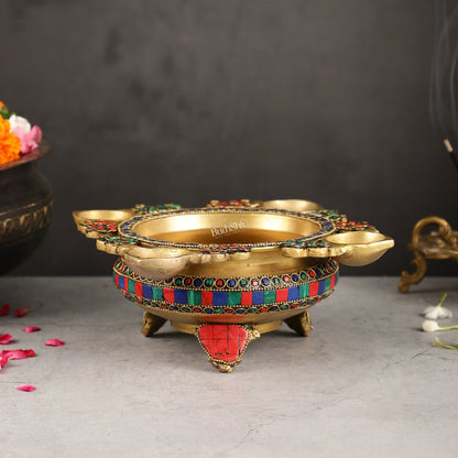 Superfine Brass Urli with Diyas 9.5 inch