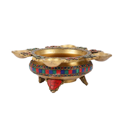 Superfine Brass Urli with Diyas 9.5 inch