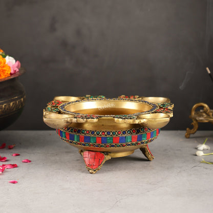 Superfine Brass Urli with Diyas 9.5 inch