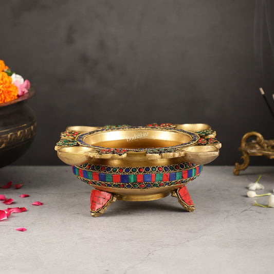 Superfine Brass Urli with Diyas 9.5 inch