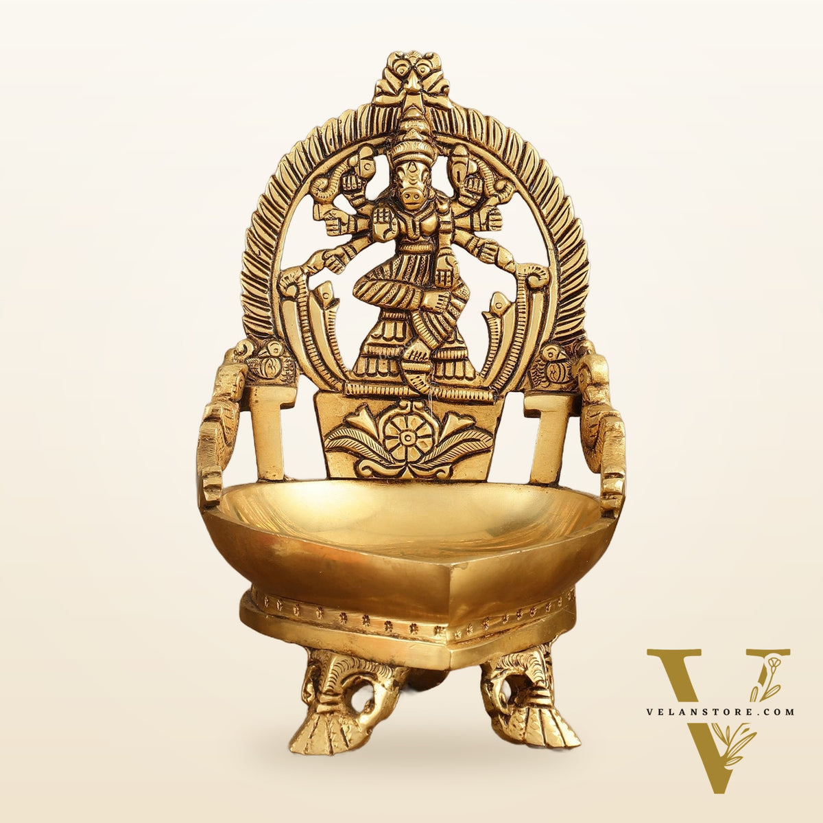 Superfine Brass Varahi Vilakku Oil Lamp Diya 7 inch