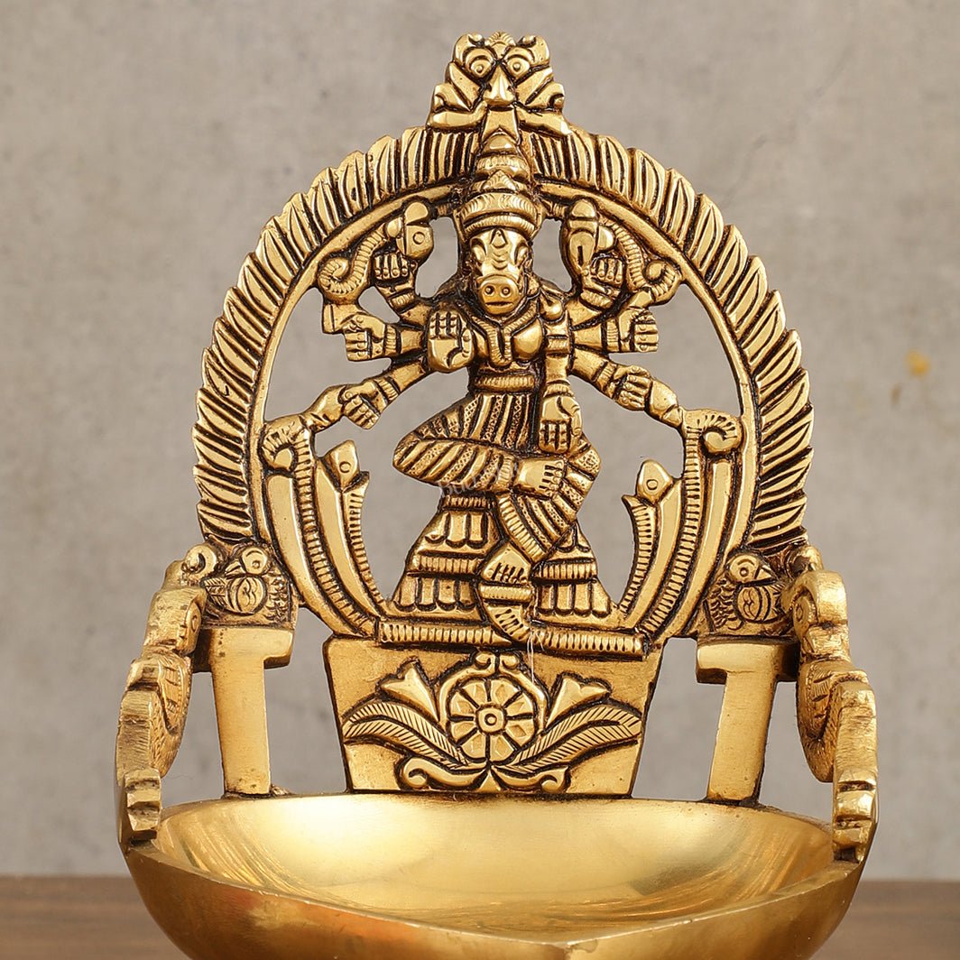 Superfine Brass Varahi Vilakku Oil Lamp Diya 7 inch