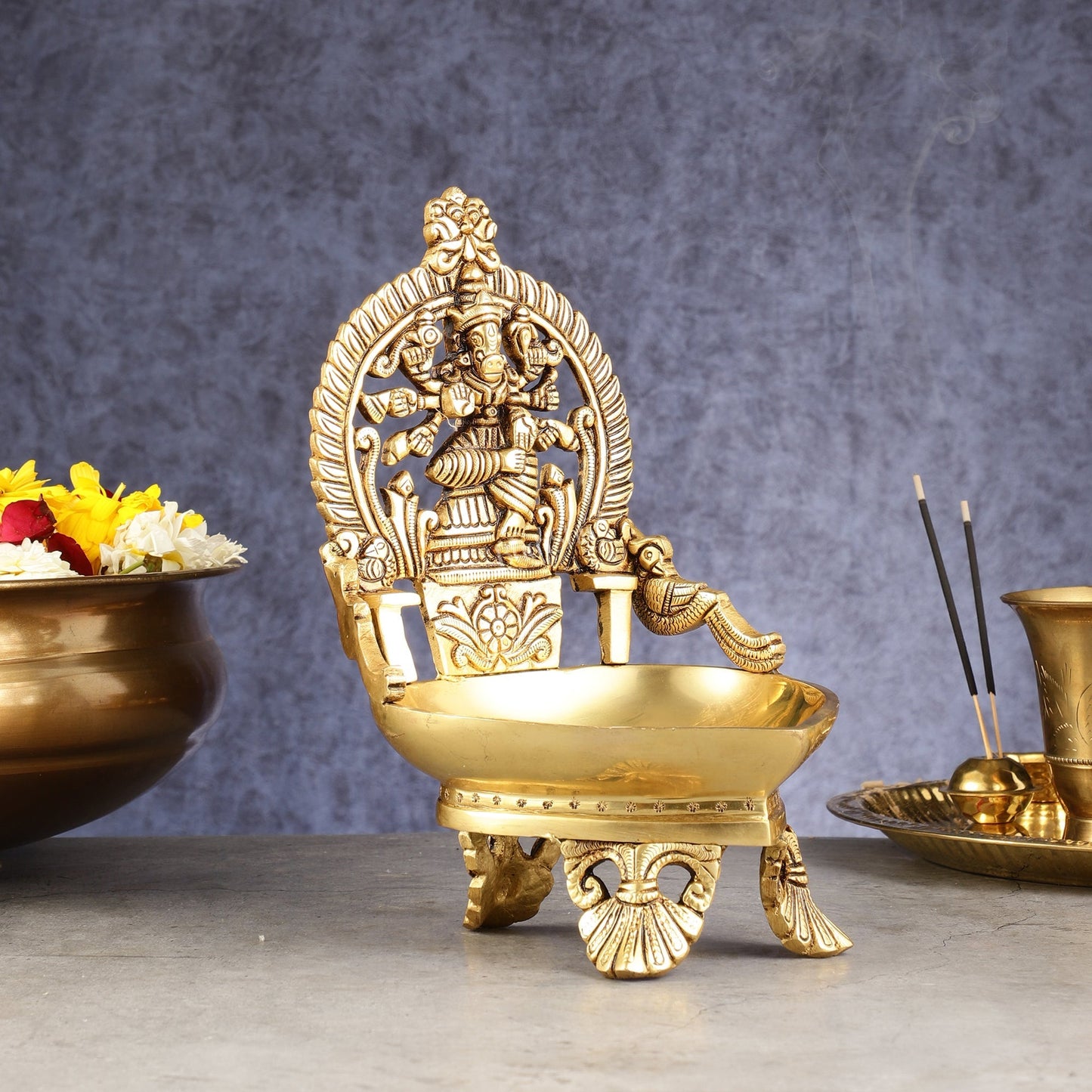 Superfine Brass Varahi Vilakku Oil Lamp Diya 9 inch