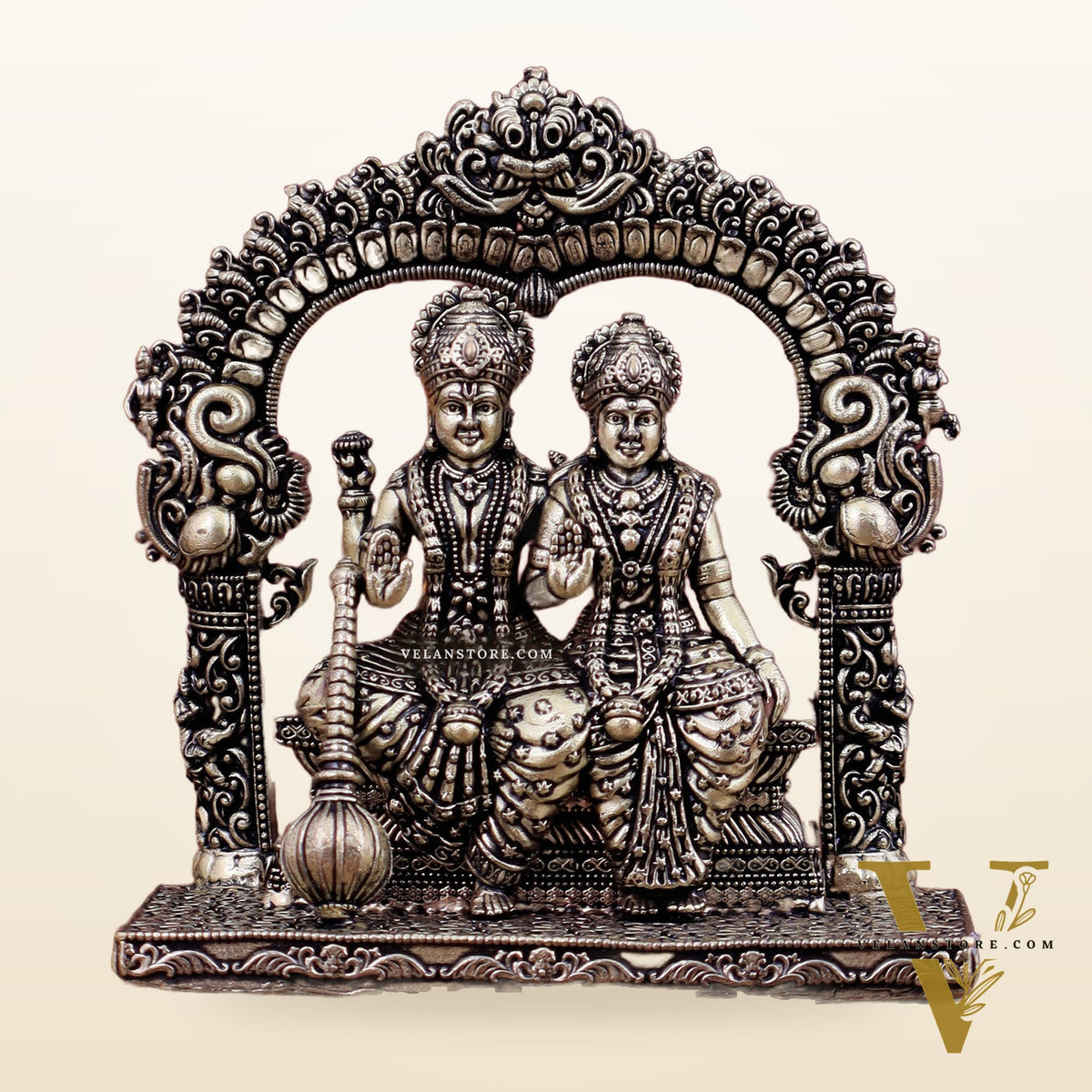 Superfine Brass Vishnu Lakshmi Sitting Statue - 5" Intricate Design