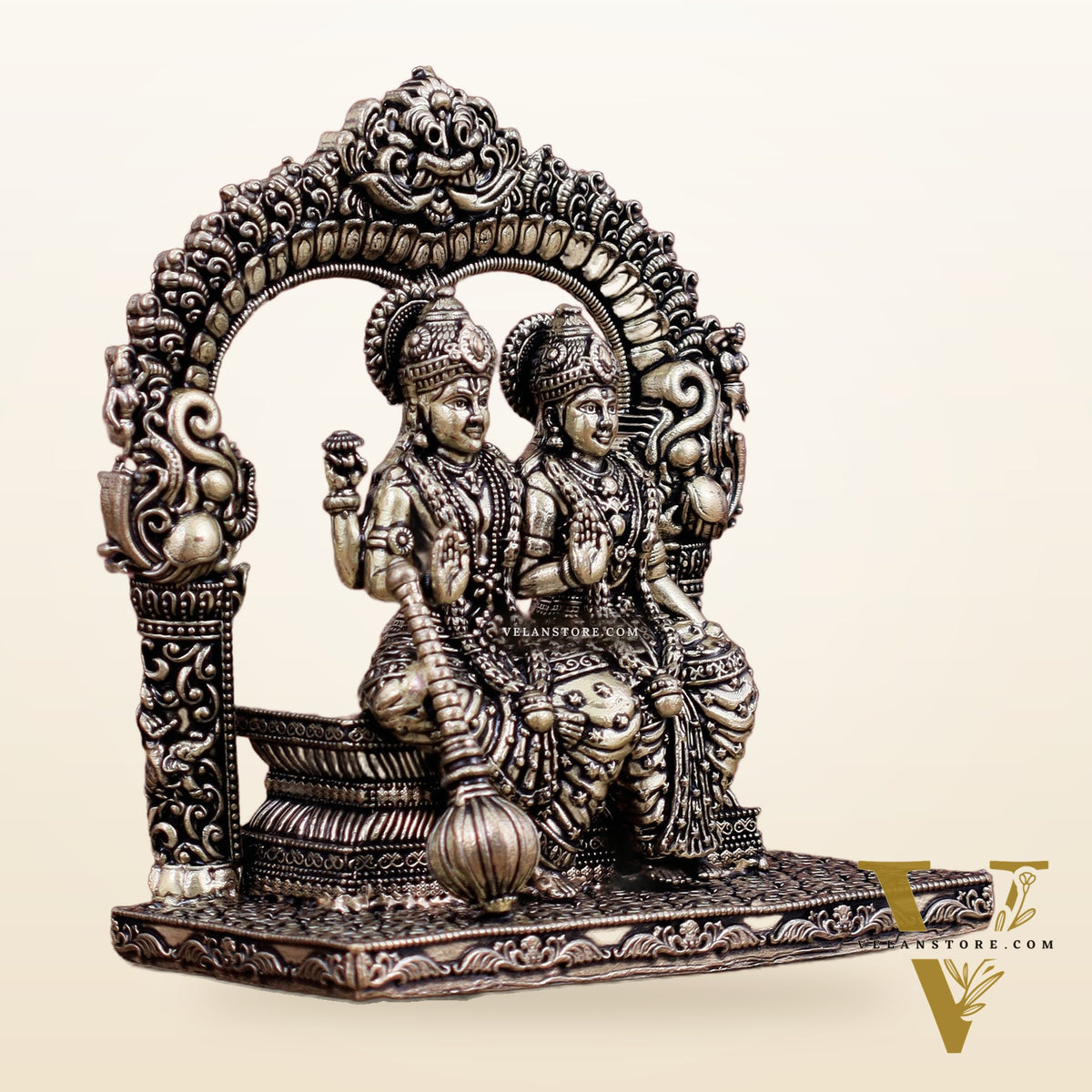 Superfine Brass Vishnu Lakshmi Sitting Statue - 5" Intricate Design