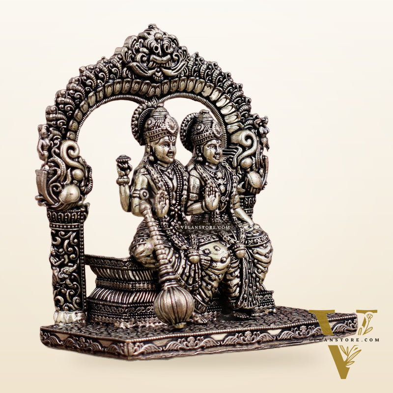 Superfine Brass Vishnu Lakshmi Sitting Statue - 5" Intricate Design