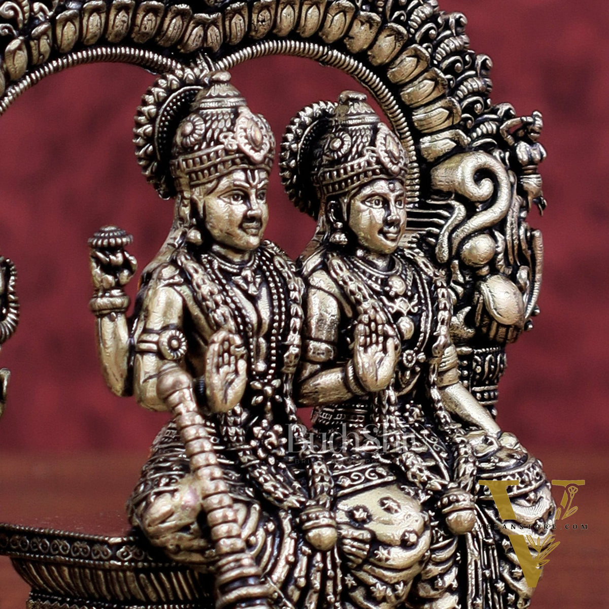Superfine Brass Vishnu Lakshmi Sitting Statue - 5" Intricate Design