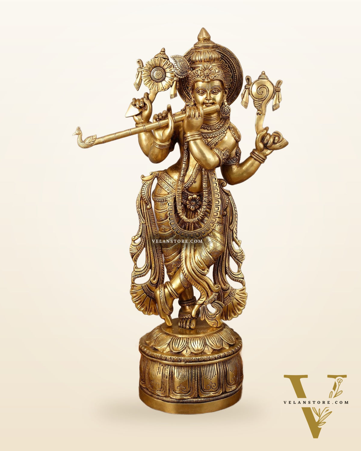 Superfine Brass Vishnu roopam Krishna Sculpture with Four Arms - 32.5 Inch