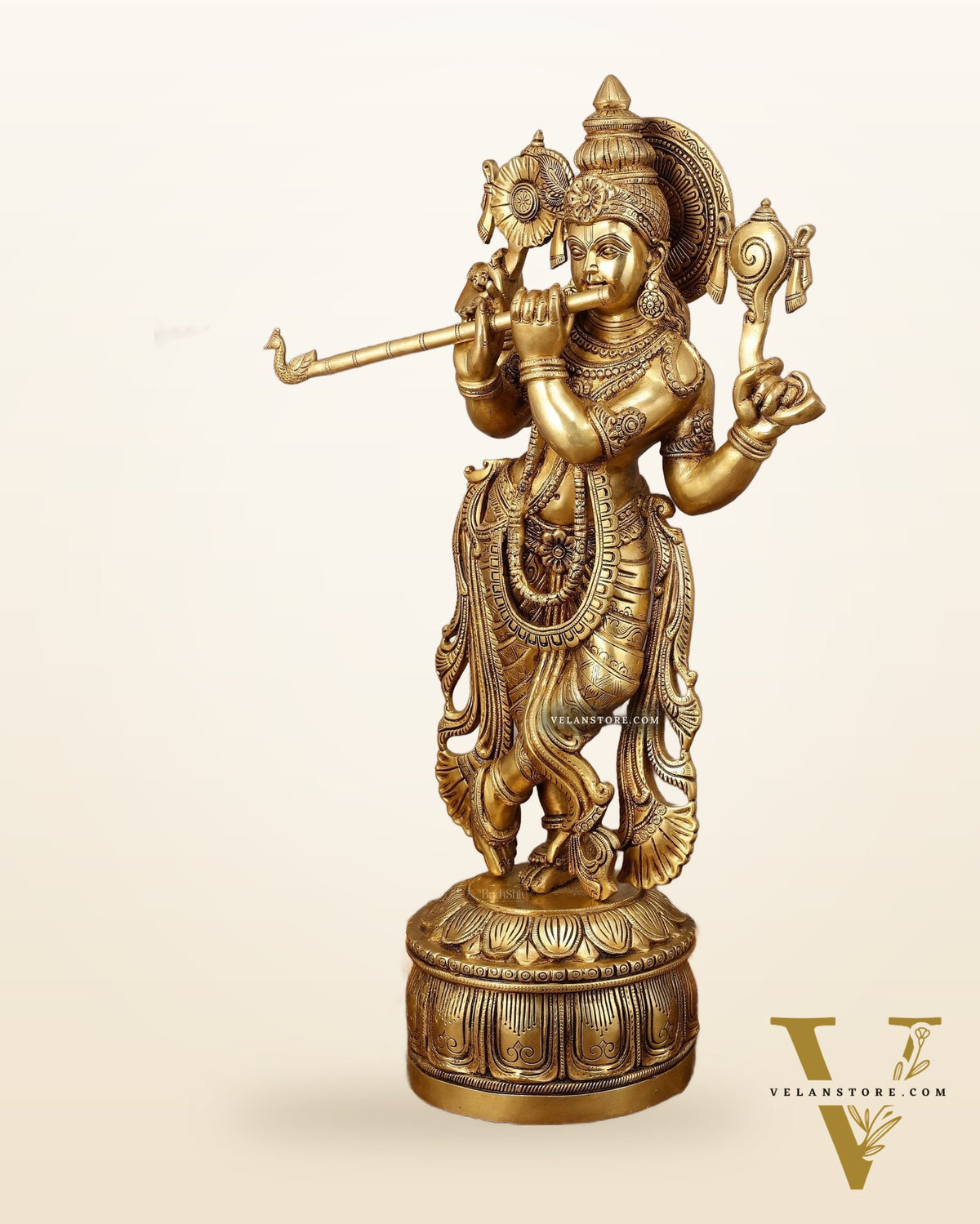 Superfine Brass Vishnu roopam Krishna Sculpture with Four Arms - 32.5 Inch