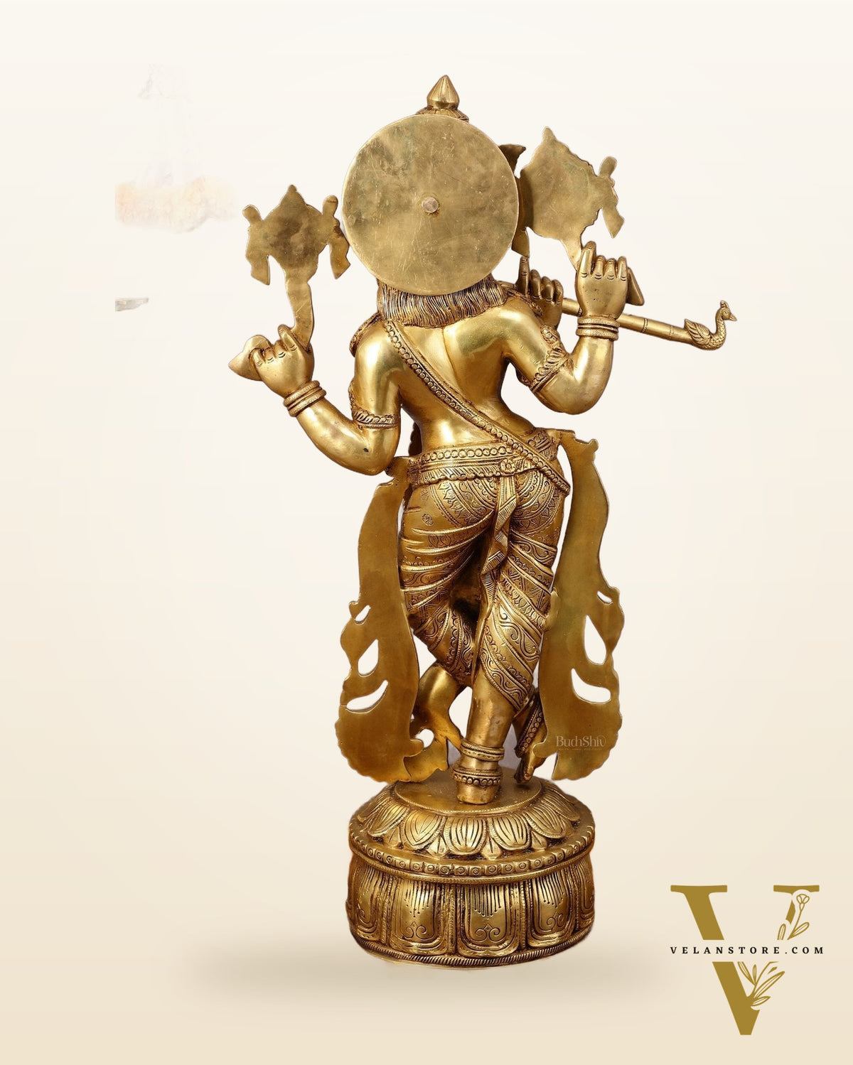 Superfine Brass Vishnu roopam Krishna Sculpture with Four Arms - 32.5 Inch