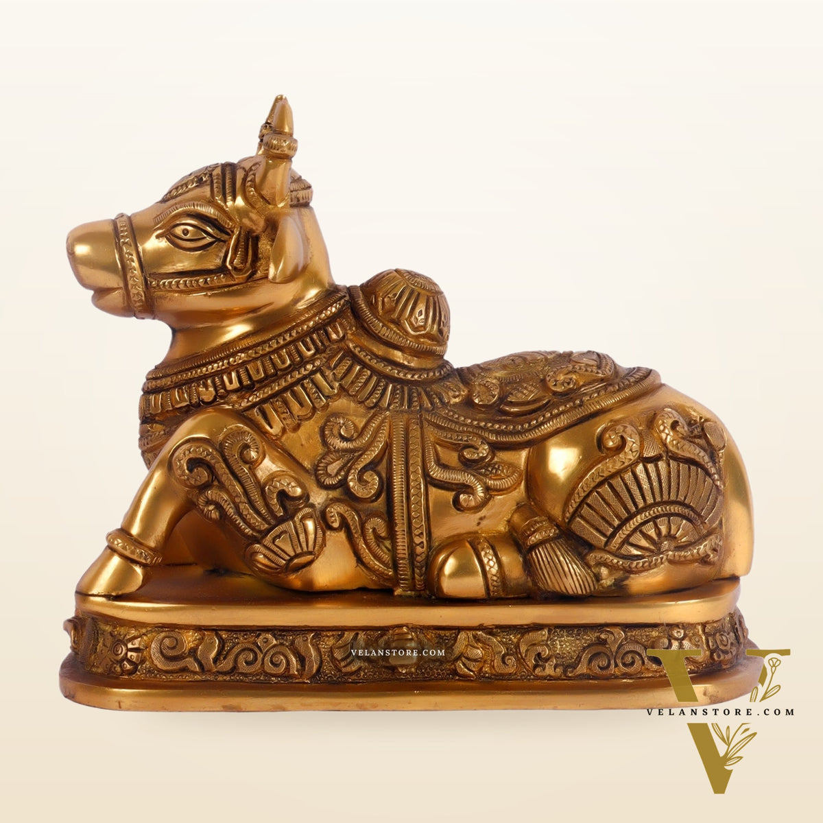 Superfine Engraved Brass Nandi idol - 6.5" Height