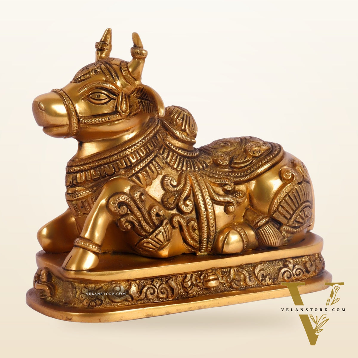 Superfine Engraved Brass Nandi idol - 6.5" Height