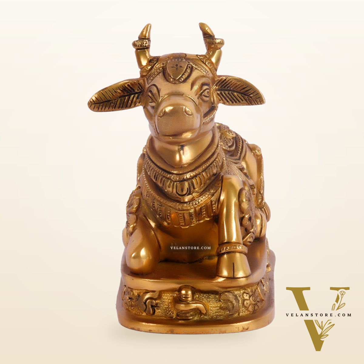 Superfine Engraved Brass Nandi idol - 6.5" Height