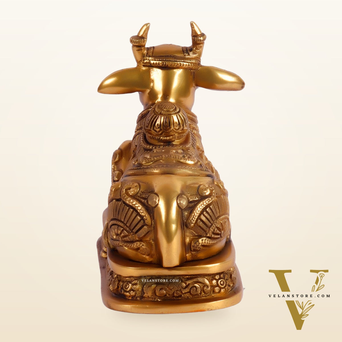 Superfine Engraved Brass Nandi idol - 6.5" Height