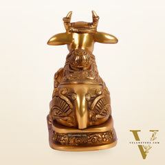 Superfine Engraved Brass Nandi idol - 6.5" Height