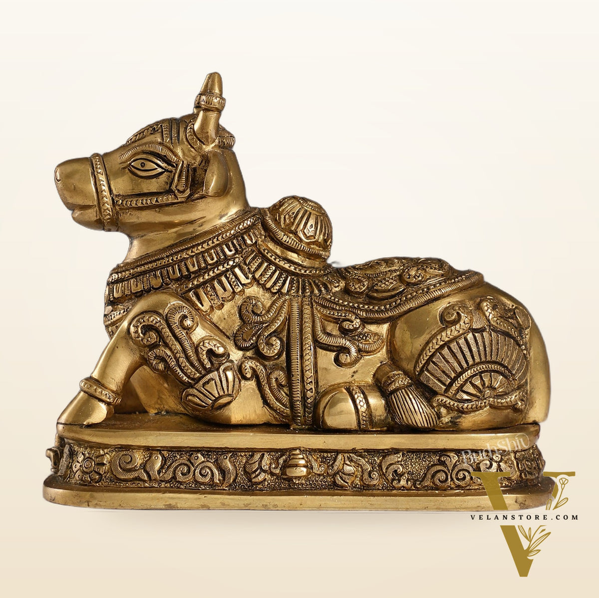 Superfine Engraved Brass Nandi idol - 6.5" Height