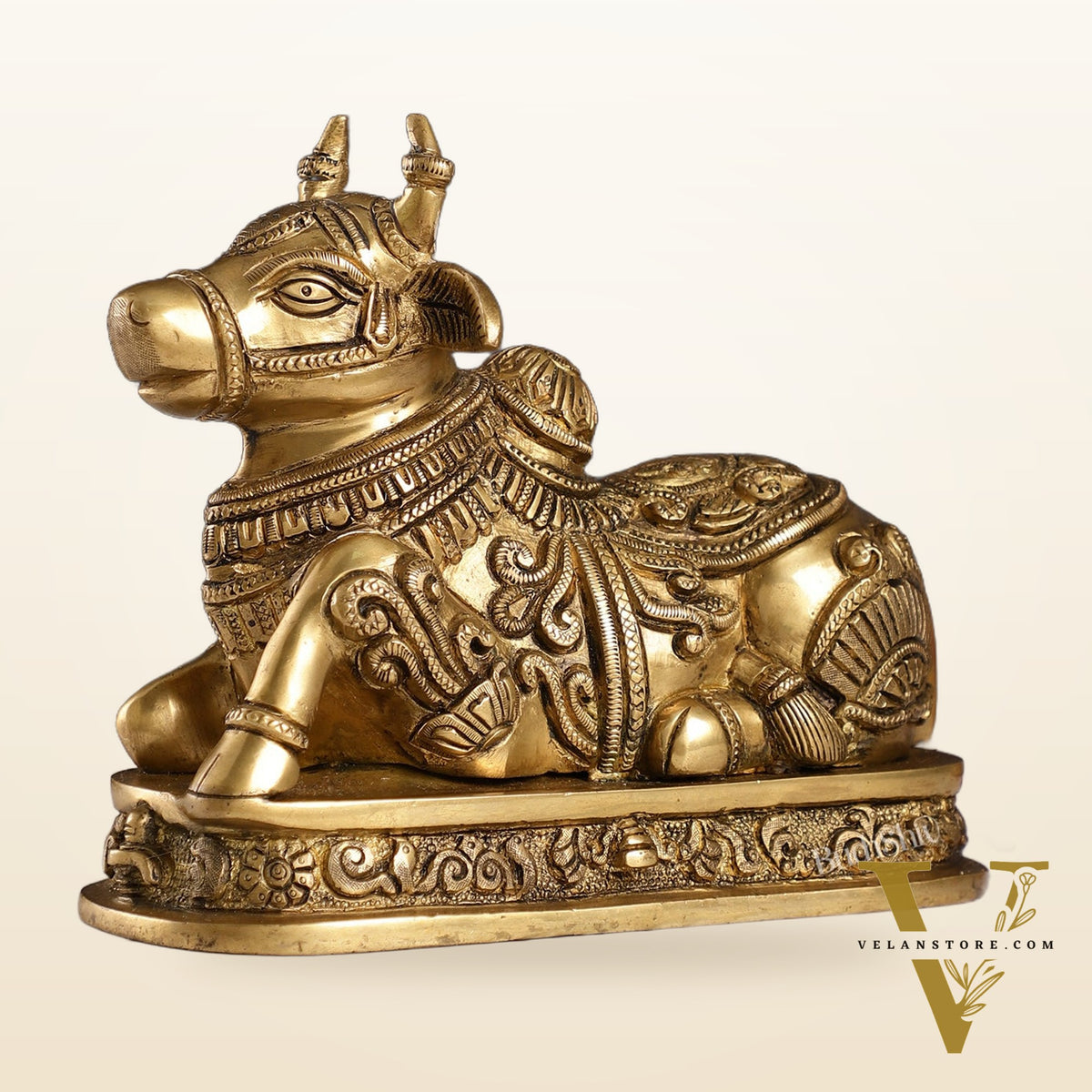 Superfine Engraved Brass Nandi idol - 6.5" Height