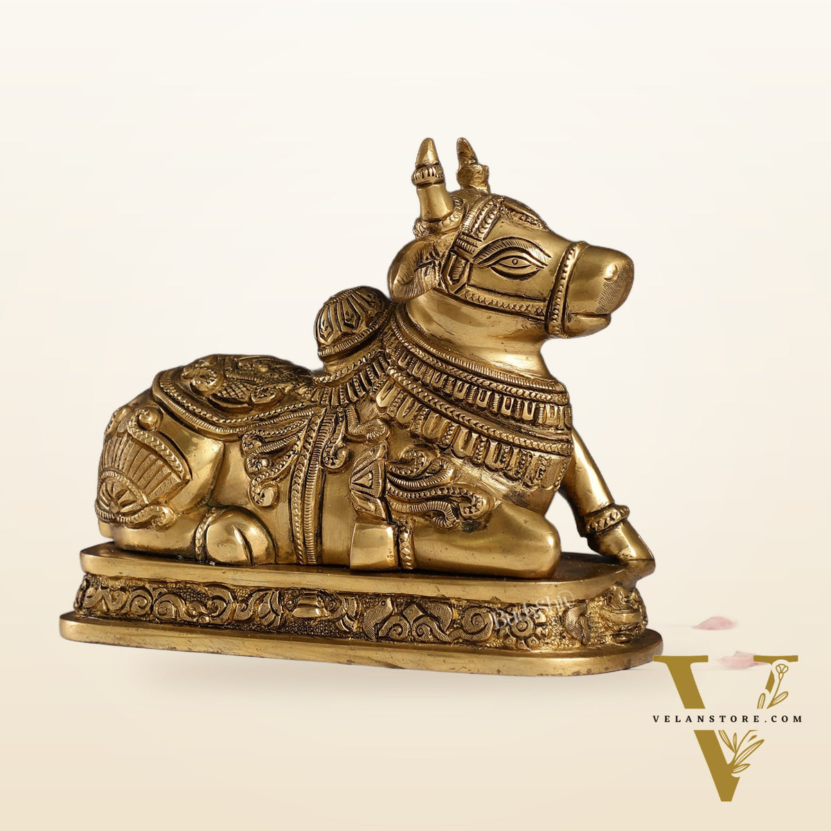 Superfine Engraved Brass Nandi idol - 6.5" Height