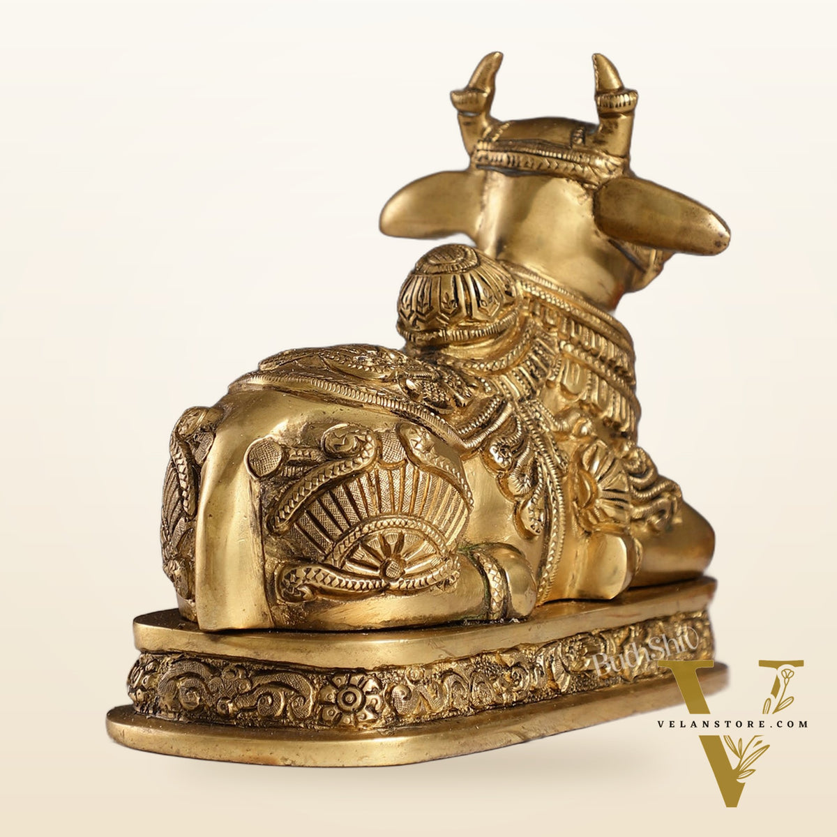 Superfine Engraved Brass Nandi idol - 6.5" Height