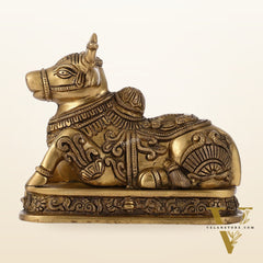 Superfine Engraved Brass Nandi idol - 6.5" Height