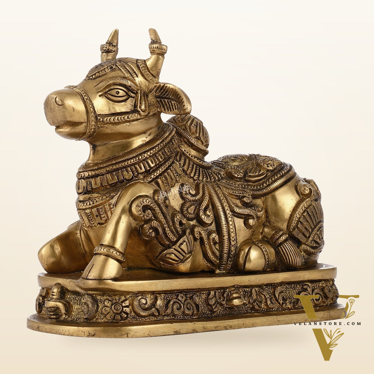 Superfine Engraved Brass Nandi idol - 6.5" Height