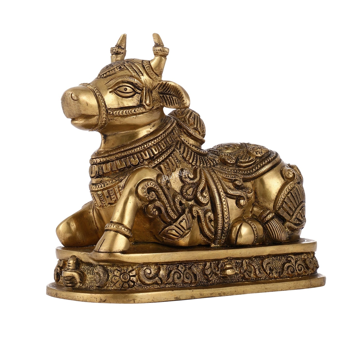 Superfine Engraved Brass Nandi idol - 6.5" Height