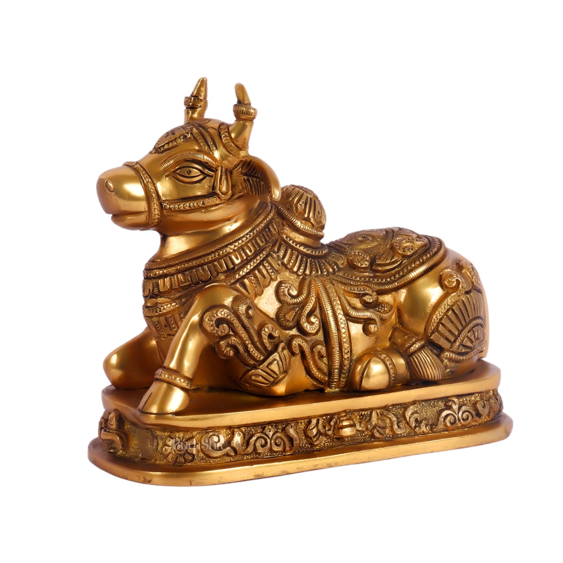 Superfine Engraved Brass Nandi idol - 6.5" Height