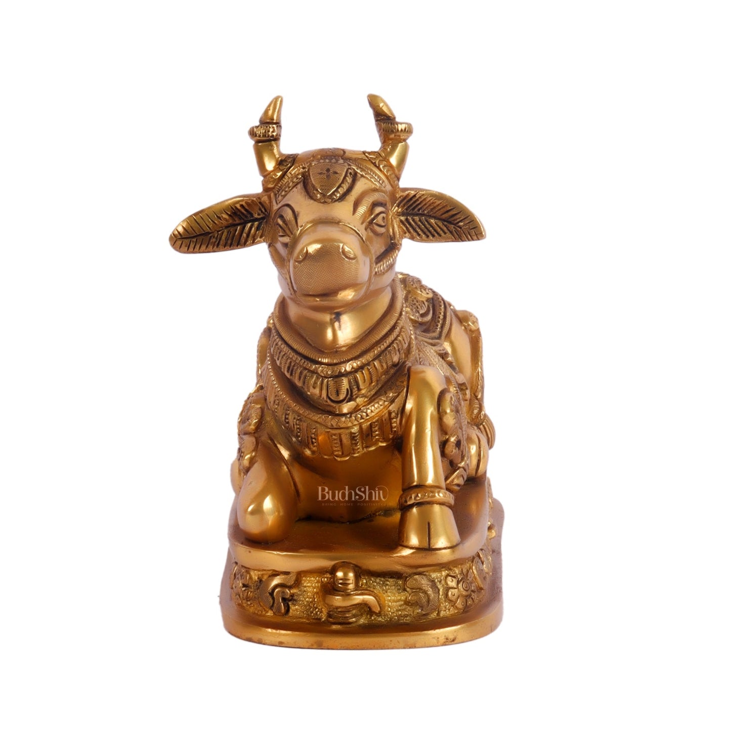 Superfine Engraved Brass Nandi idol - 6.5" Height