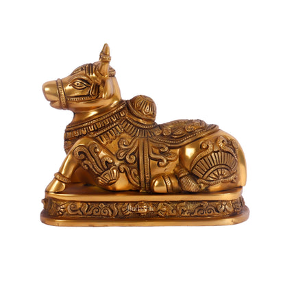 Superfine Engraved Brass Nandi idol - 6.5" Height