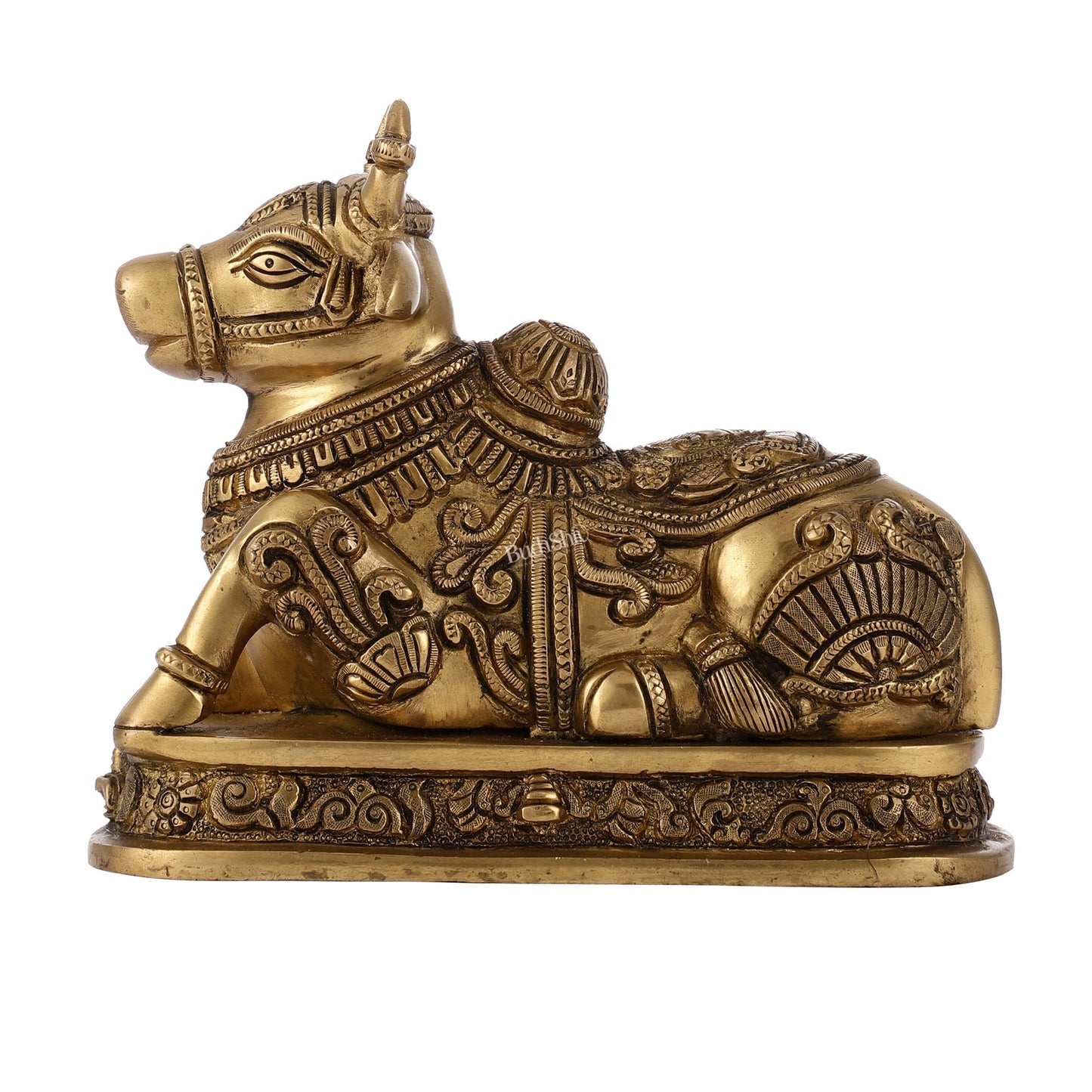 Superfine Engraved Brass Nandi idol - 6.5" Height