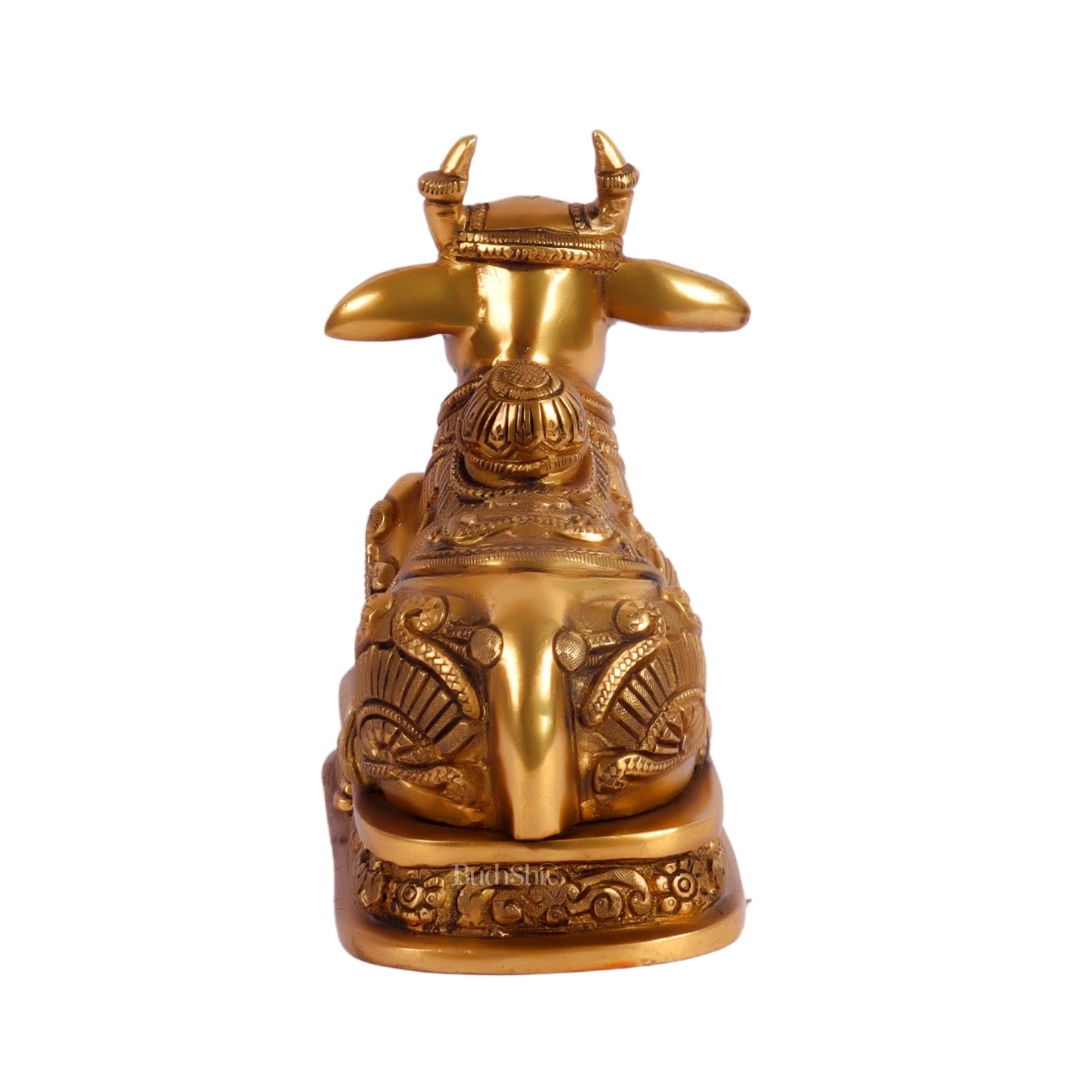 Superfine Engraved Brass Nandi idol - 6.5" Height