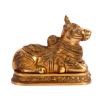 Superfine Engraved Brass Nandi idol - 6.5" Height