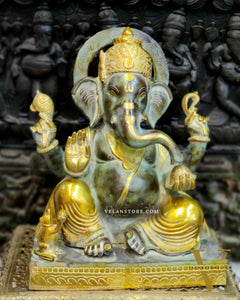 Superfine Handcrafted Brass Gajanand Statue - 22" Height, Beautiful Carvings.