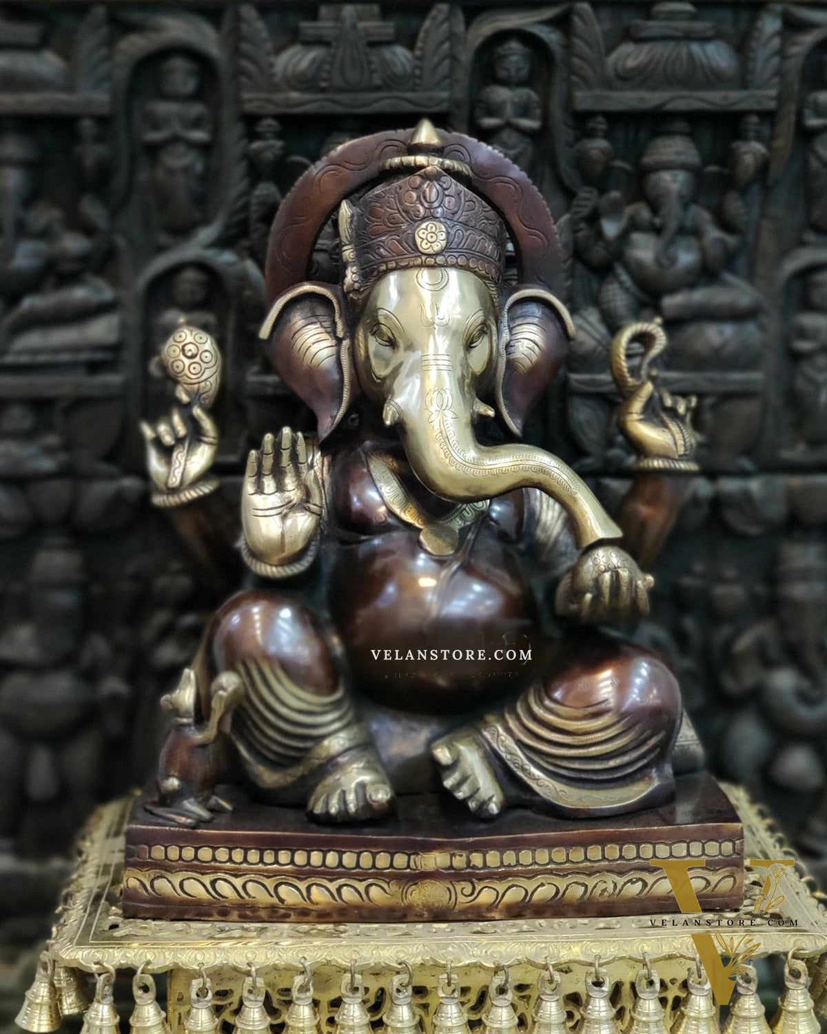 Superfine Handcrafted Brass Gajanand Statue - 22" Height, Beautiful Carvings, Fantastic Finish