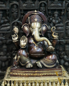 Superfine Handcrafted Brass Gajanand Statue - 22" Height, Beautiful Carvings, Fantastic Finish