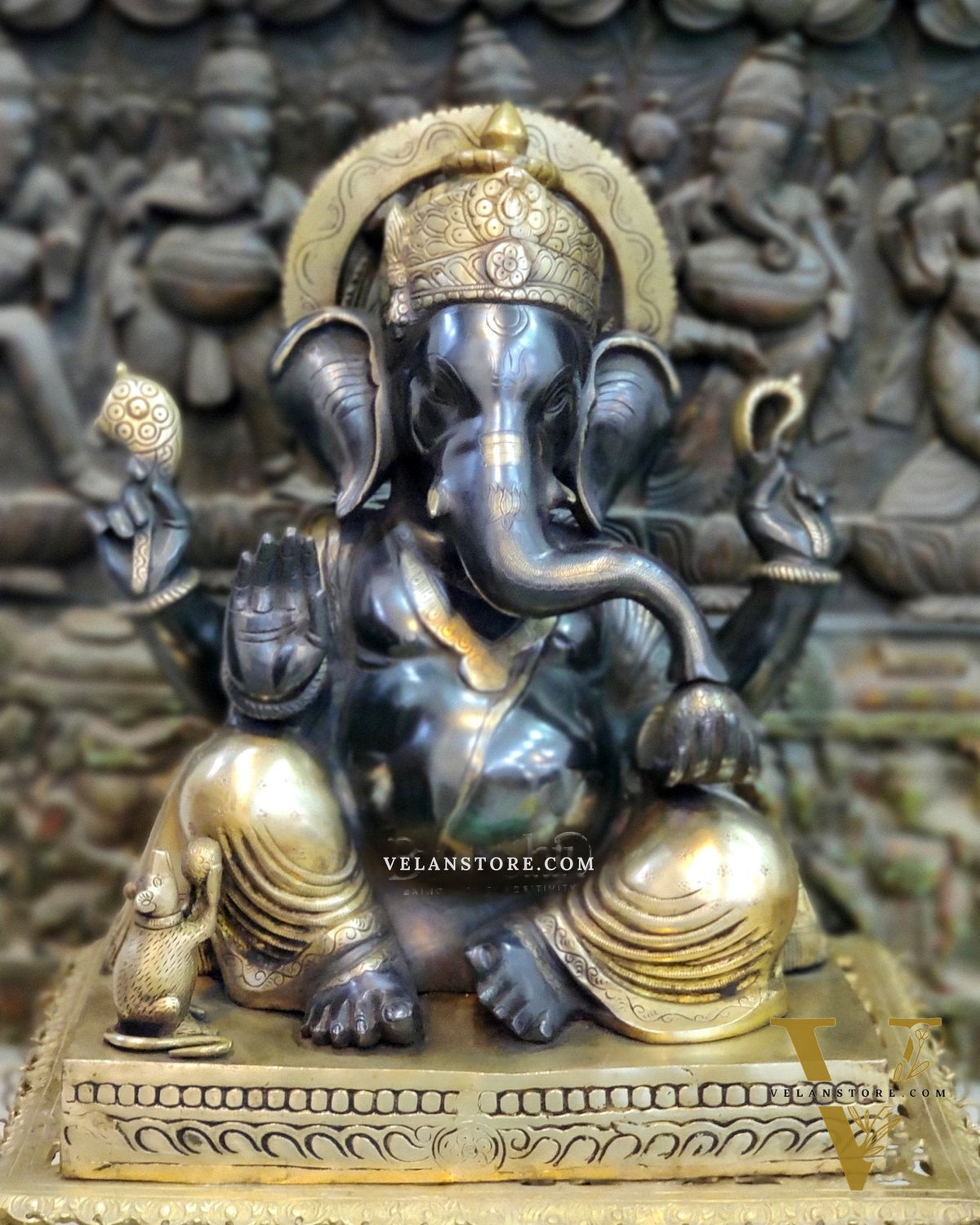 Superfine Handcrafted Brass Gajanand Statue - 22" Height, Beautiful Carvings, Fantastic Finish