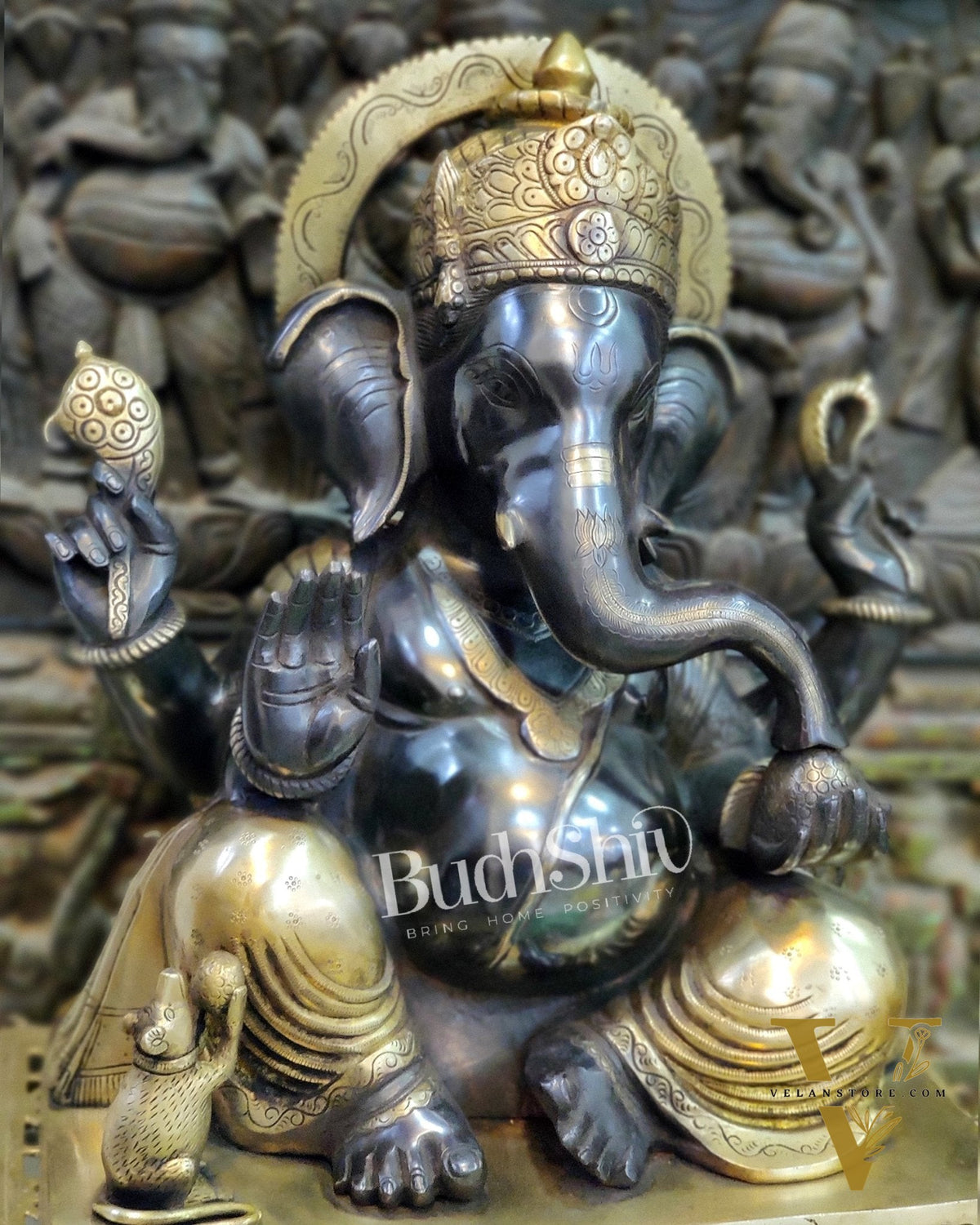 Superfine Handcrafted Brass Gajanand Statue - 22" Height, Beautiful Carvings, Fantastic Finish