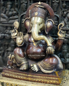 Superfine Handcrafted Brass Gajanand Statue - 22" Height, Beautiful Carvings, Fantastic Finish