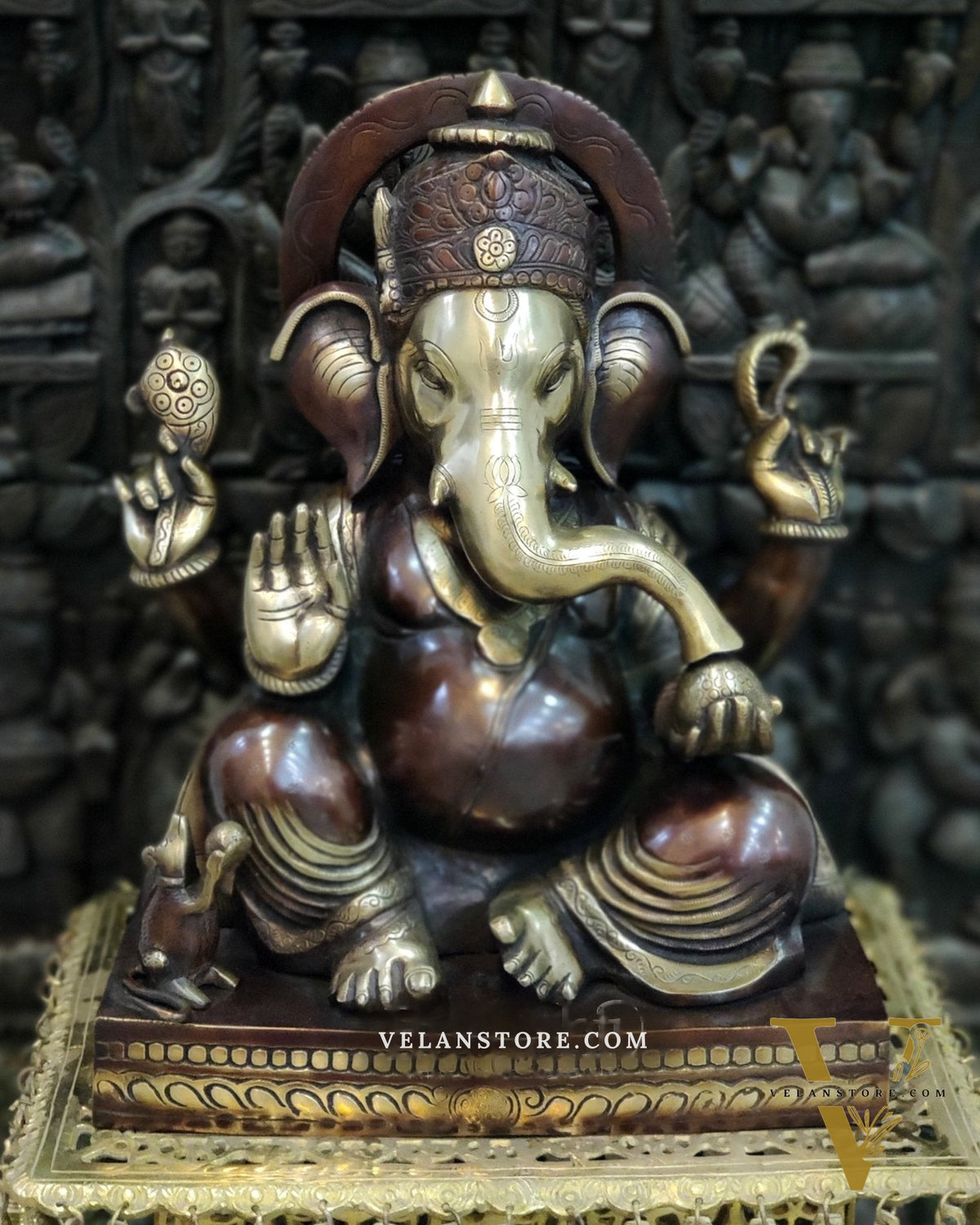 Superfine Handcrafted Brass Gajanand Statue - 22" Height, Beautiful Carvings, Fantastic Finish