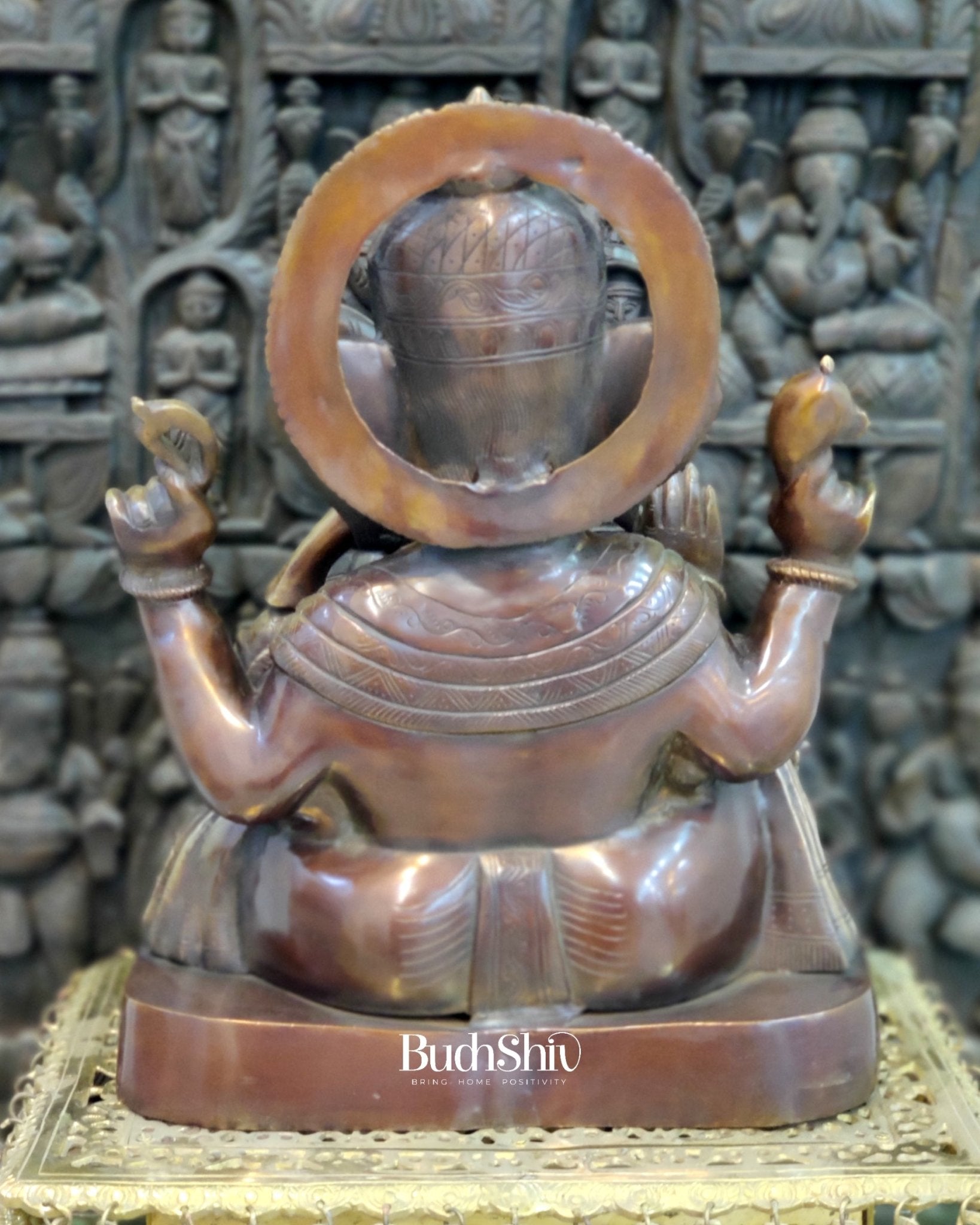Superfine Handcrafted Brass Gajanand Statue - 22" Height, Beautiful Carvings, Fantastic Finish