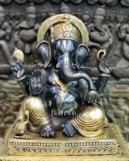 Superfine Handcrafted Brass Gajanand Statue - 22" Height, Beautiful Carvings, Fantastic Finish