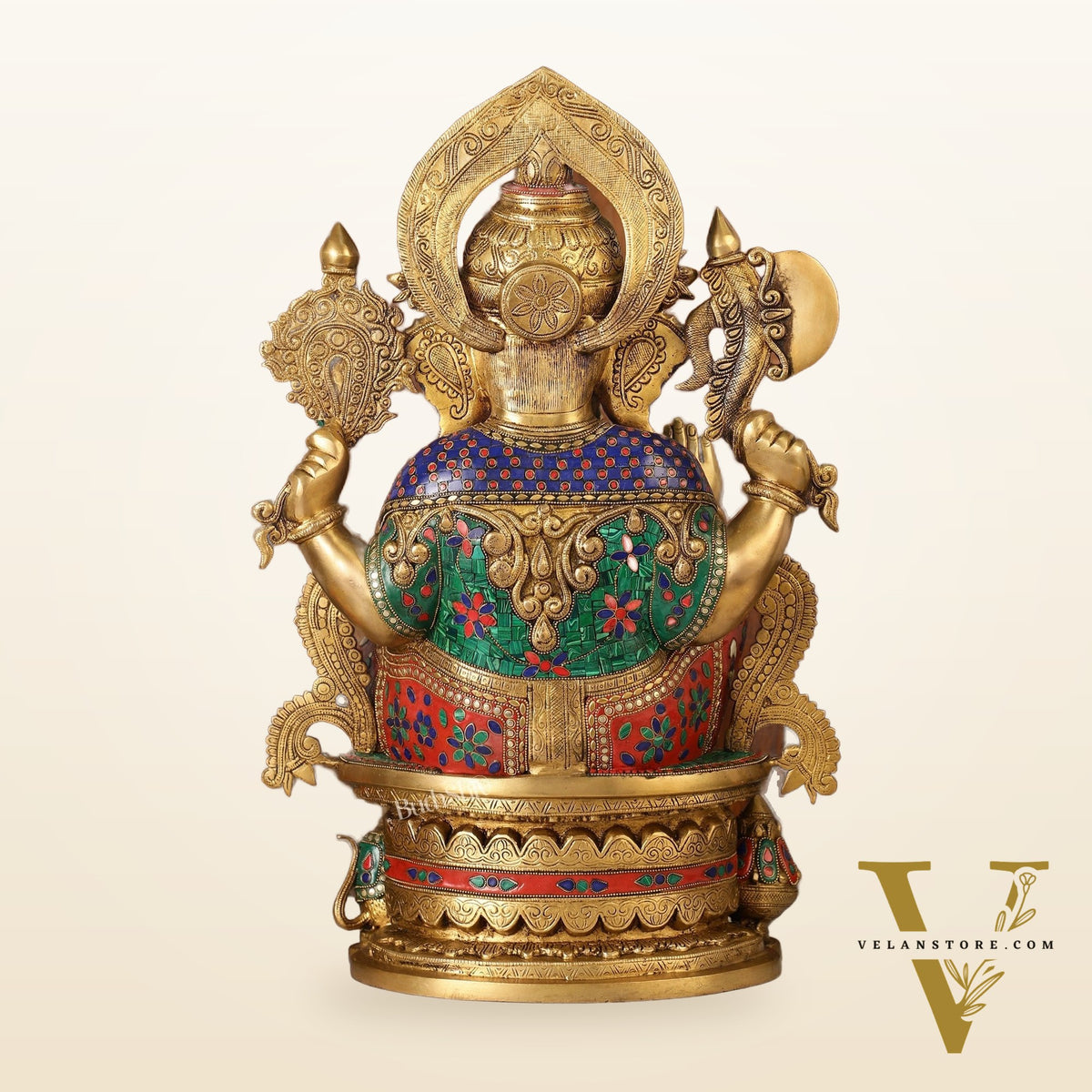 Superfine Handcrafted Brass Ganesha Statue with Rings and Stonework 23 inches