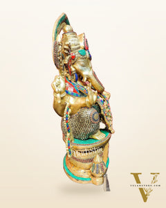 Superfine Handcrafted Brass Ganesha Statue with Rings and Stonework 23 inches