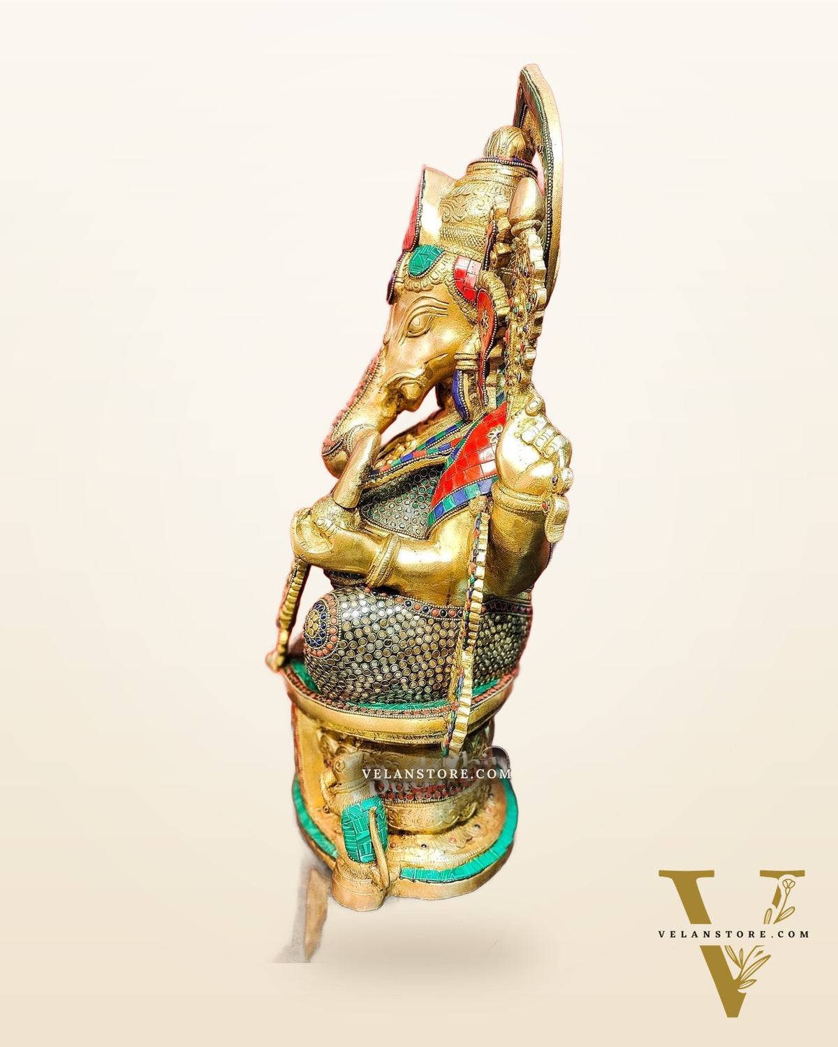 Superfine Handcrafted Brass Ganesha Statue with Rings and Stonework 23 inches