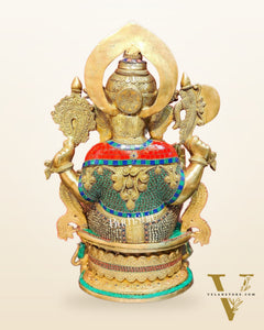 Superfine Handcrafted Brass Ganesha Statue with Rings and Stonework 23 inches