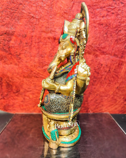 Superfine Handcrafted Brass Ganesha Statue with Rings and Stonework 23 inches