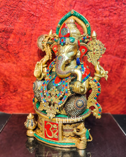 Superfine Handcrafted Brass Ganesha Statue with Rings and Stonework 23 inches