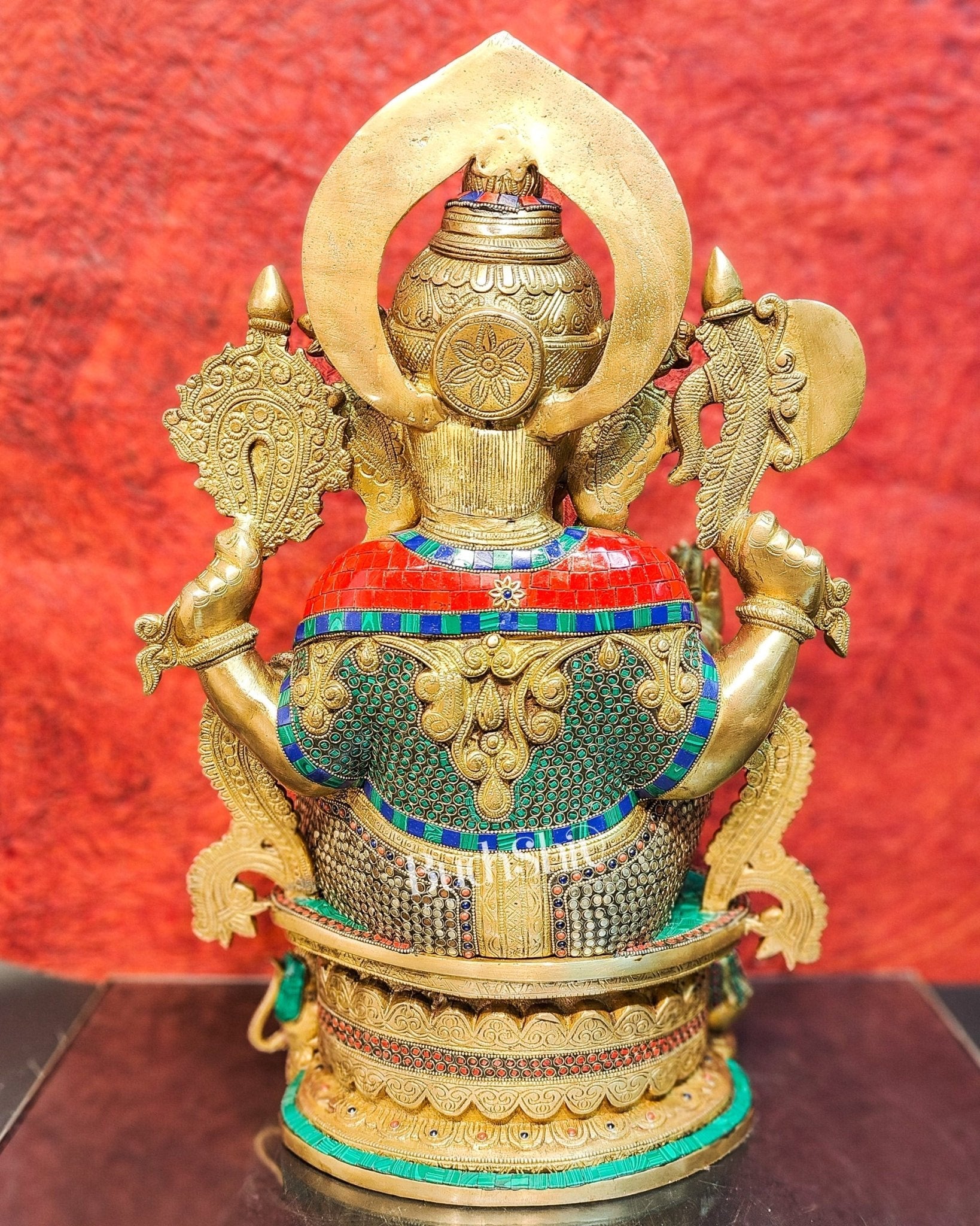 Superfine Handcrafted Brass Ganesha Statue with Rings and Stonework 23 inches