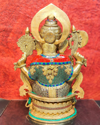Superfine Handcrafted Brass Ganesha Statue with Rings and Stonework 23 inches